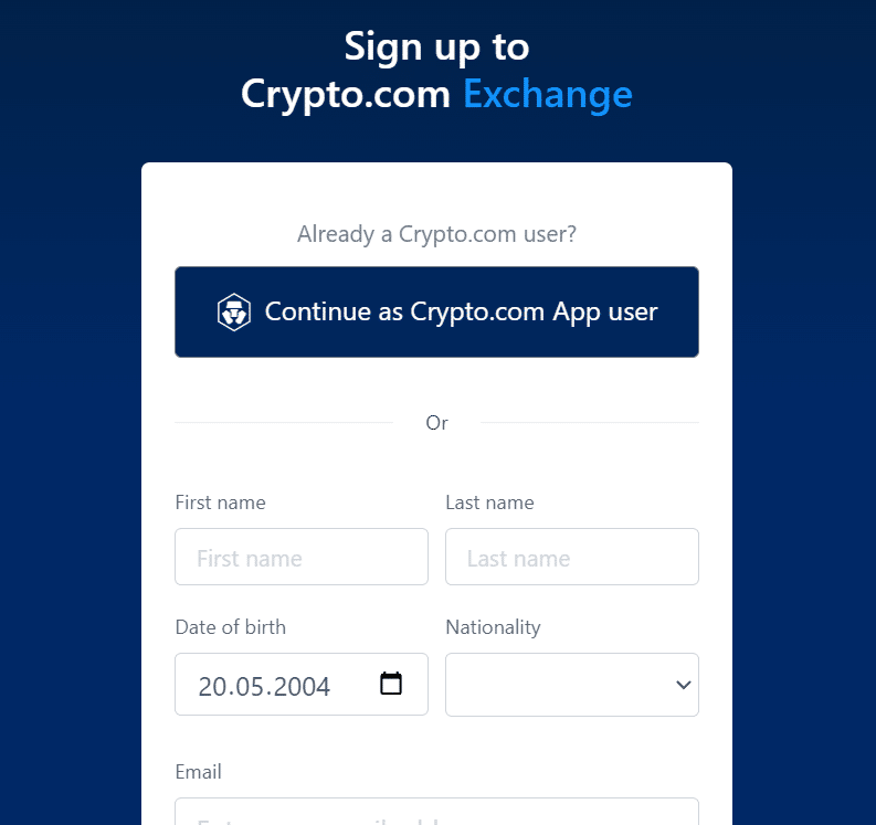 Avaa tili Crypto.com